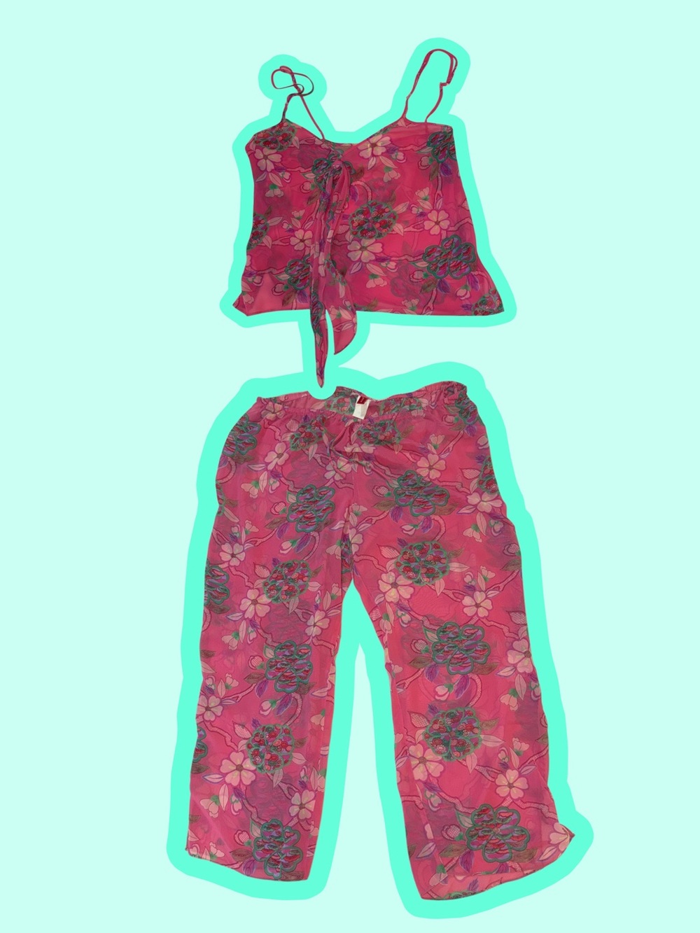 Josie Mesh Pink Floral Two-Piece Camisole and Pants Pajama Set